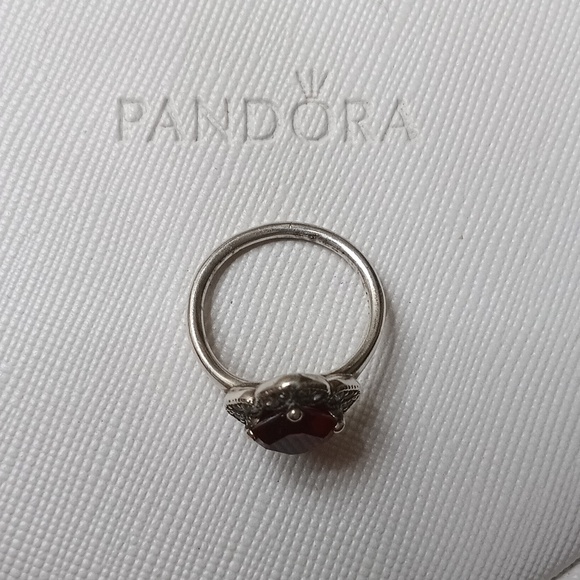 Pandora Vintage Crystalized Floral Fantasy Stirling Silver, Clear & Red Cz Ring - Picture 3 of 7